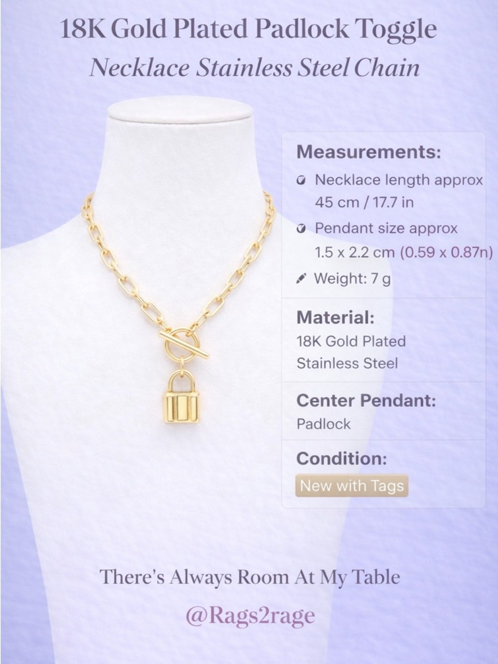 18K Gold Plated Padlock Toggle Necklace Stainless Steel Chain